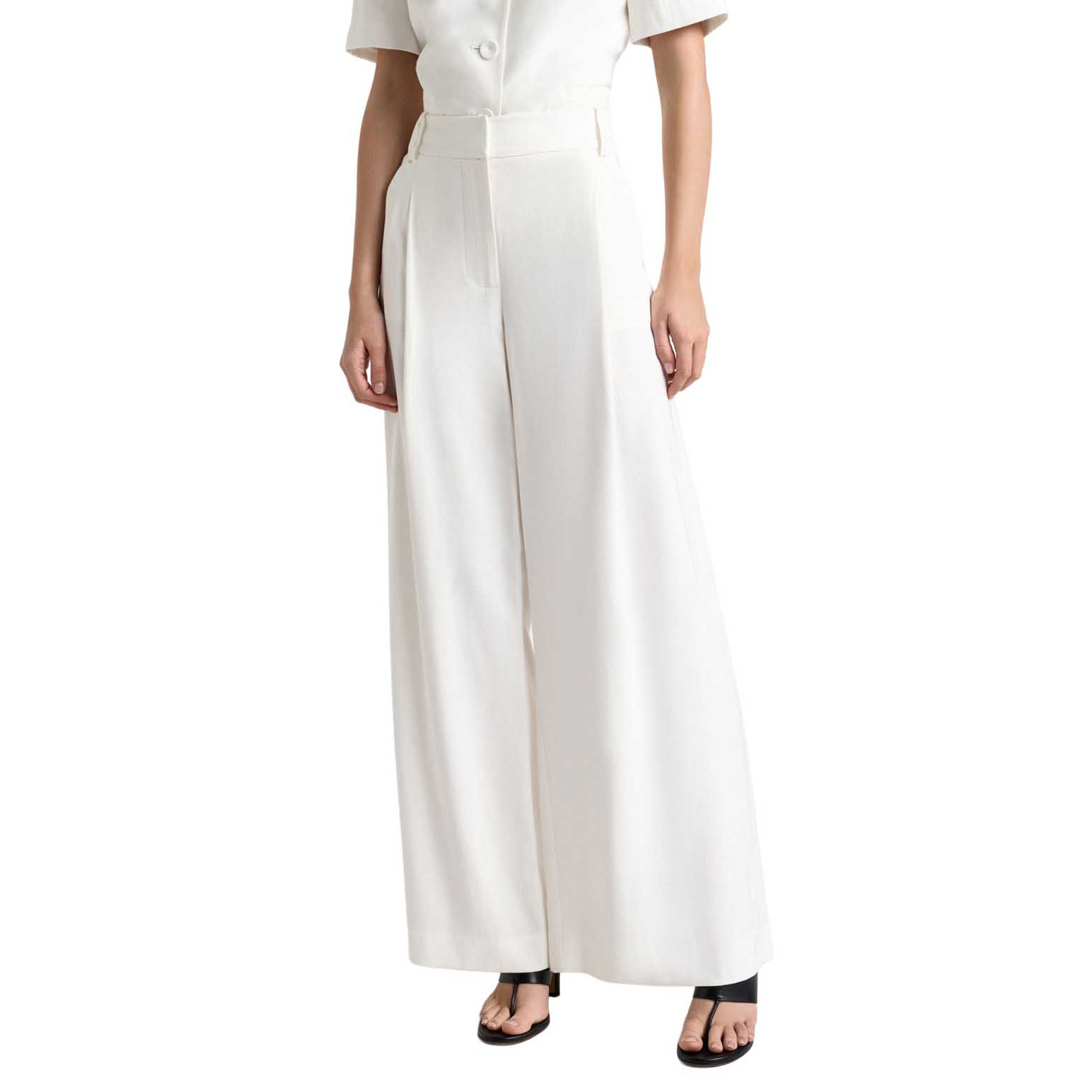 Cue Ivory Viscose Twill Pleated Wide Leg Pant